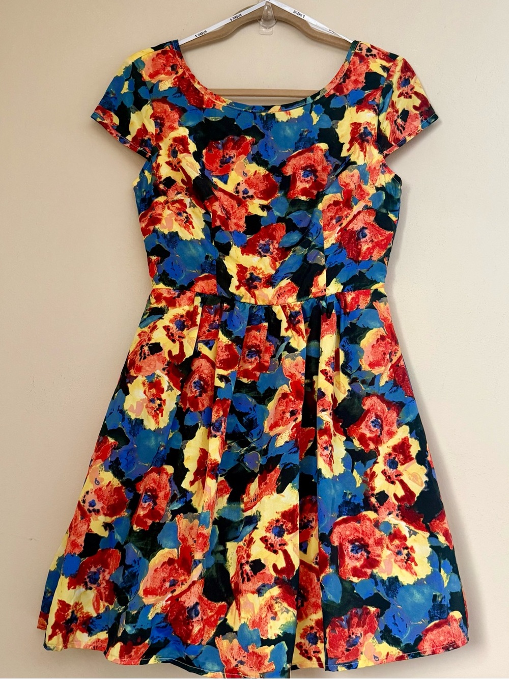 B Darlin Multicolor Red Blue Yellow Floral dress